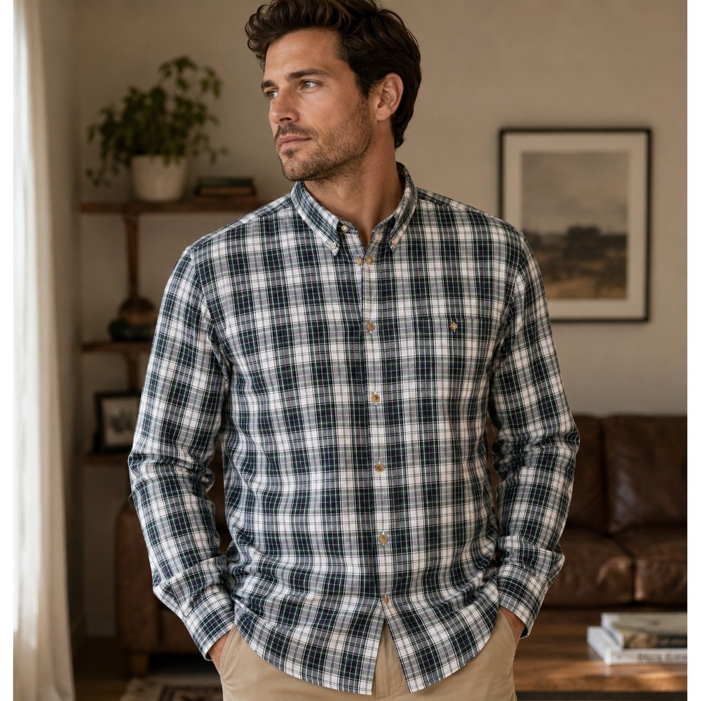 Orvis Plaid Button Down‎ Mens XXL Green Navy Blue Cotton Long Sleeve Classic
